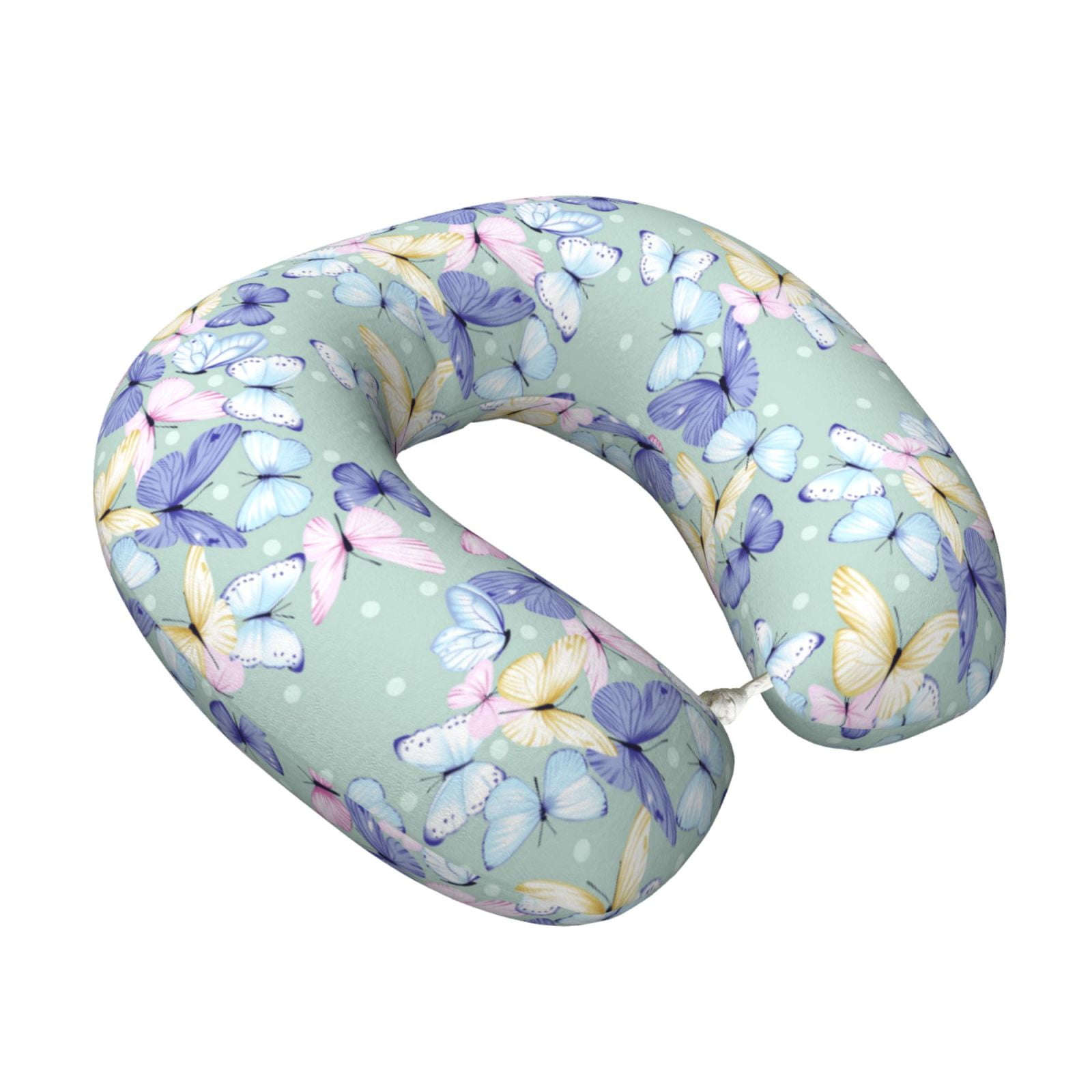 Xecao Colorful Butterfly Print Memory Foam Cervical Neck Pillow Versatile U-Shaped Pillows for Home,Office,Camping,Travelling,Soft Washable Cover