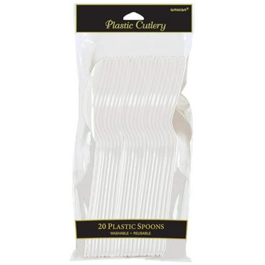 Frosty White Plastic Spoons | Pack of 20 | Party Supply