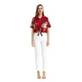thumbnail image 3 of Women's Hawaiian Tie Front Crop Top Aloha Shirt in Pineapple Garden Burgundy S, 3 of 5