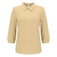 thumbnail image 2 of Elvqul Blouses for Women Womens Shirts Yellow Summer Solid Pullover Collared 3/4 Sleeve Pull on Shirt, 2 of 4