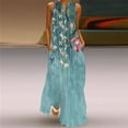 thumbnail image 5 of Ladies Spring Summer Long Dress Women Green Sleeveless V-neck Loose Party Dresses Casual Leaf Print Vintage Beach Dress, 5 of 6