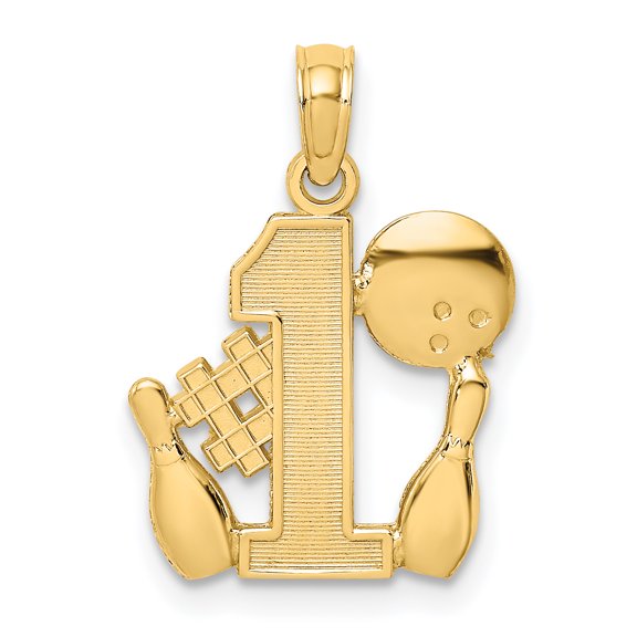 14K Yellow Gold #1 Bowling Ball and Pins Design Charm Pendant