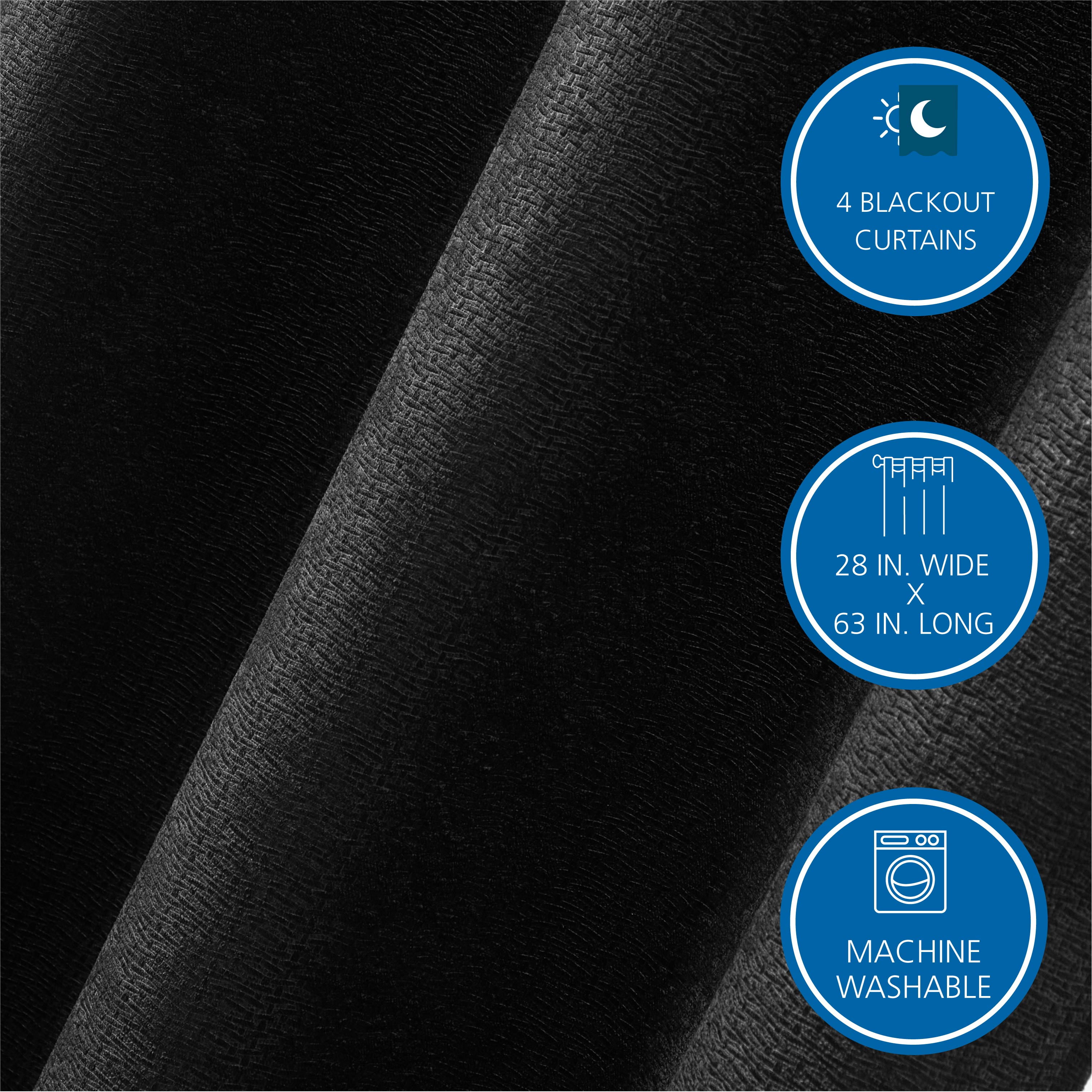 (4 pack) Mainstays 4 of a Kind Blackout Curtain Panels, Set of 4, Black, 28" W x 63" L