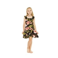 Women's Hawaiian Gypsy Fairy Dress - Black Rafflesia Print Uneven Hem Luau Party Dress