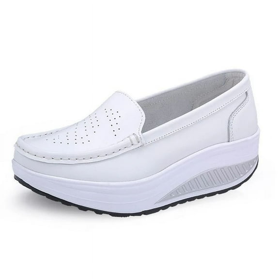 Women Comfortable Wedge White Breathable Sneakers Leather Thick Bottom Slope Muffin Women's Single Shoes Sneakers SPP