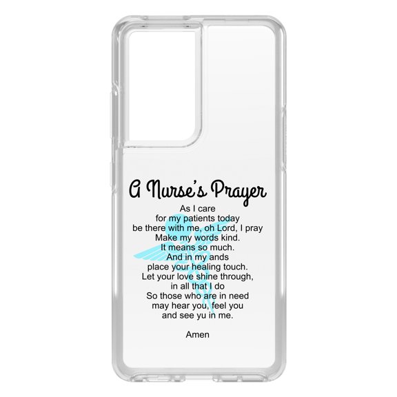 DistinctInk Clear Shockproof Hybrid Case for Galaxy S21 ULTRA 5G (6.8" Screen) - TPU Bumper Acrylic Back Tempered Glass Screen Protector - A Nurse's Prayer