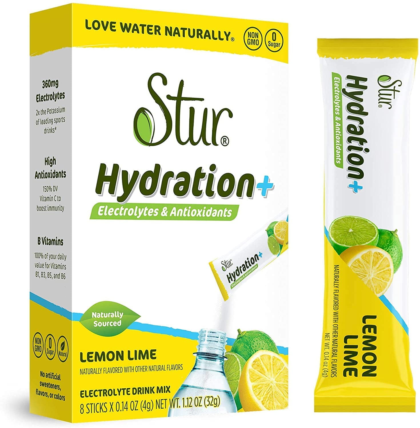 Stur Lemon Lime, Electrolyte Hydration Powder Drink Mix, 96 sticks