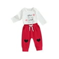 thumbnail image 1 of Honganda 0-18 Months Baby Boy Valentine's Day Outfit Letter Heart Long Sleeve Rompers Pants Set Fall Spring 2 Pcs Clothes, 1 of 9