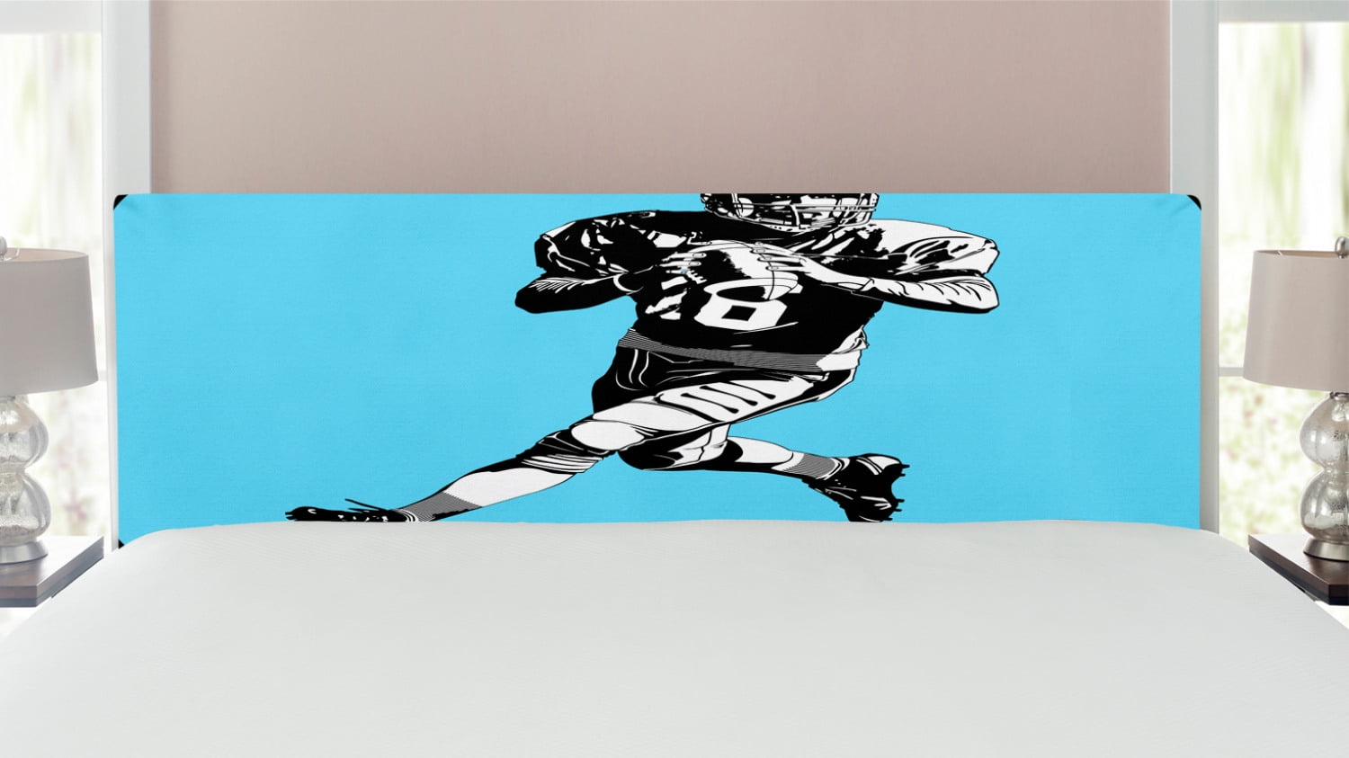 Sports Headboard, American Football League Game Rugby Player Run Original Retro Illustration