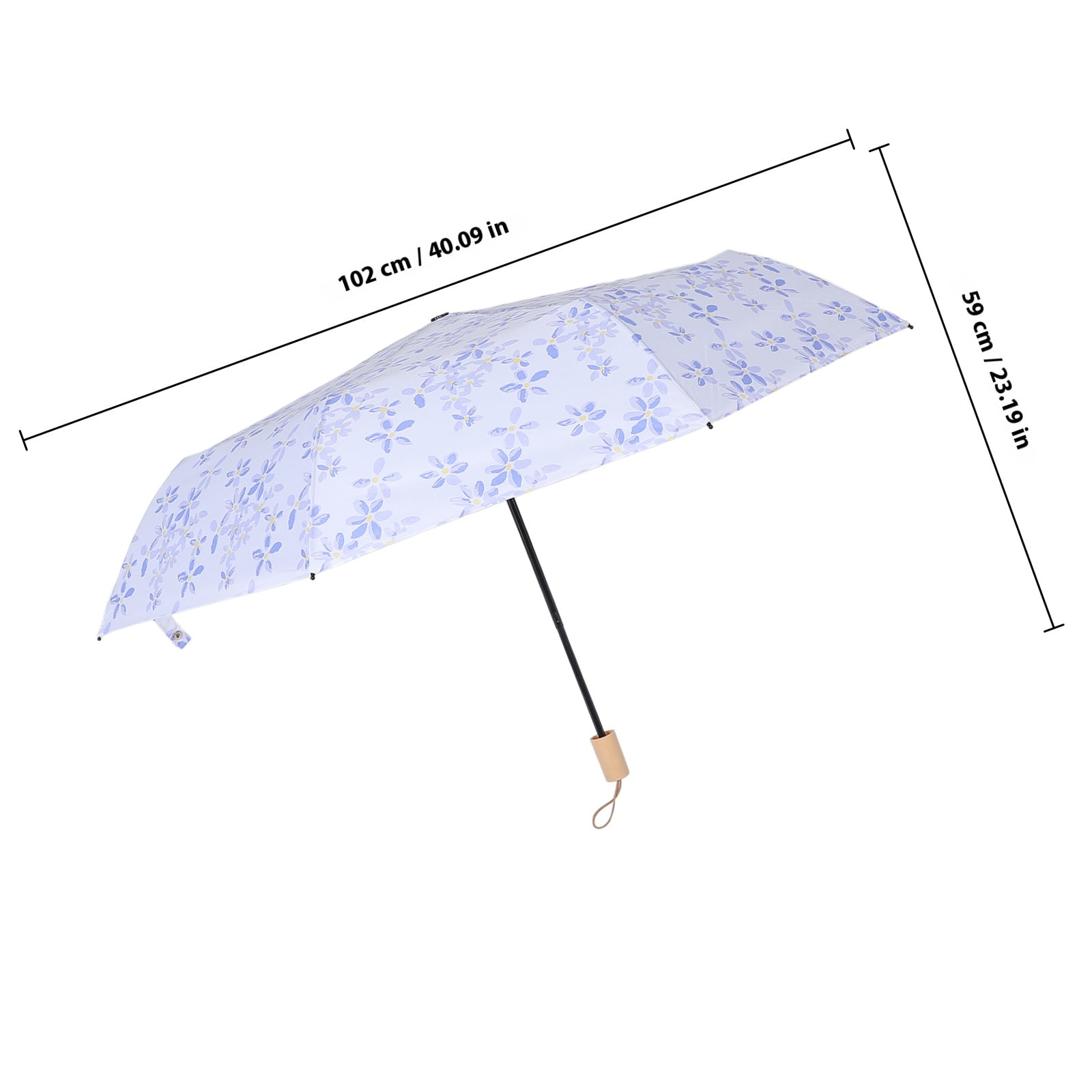 Homoyoyo Compact Violet Floral Umbrella with Wooden Handle, Lightweight Travel Canopy for Outdoor Use and Daily Rain