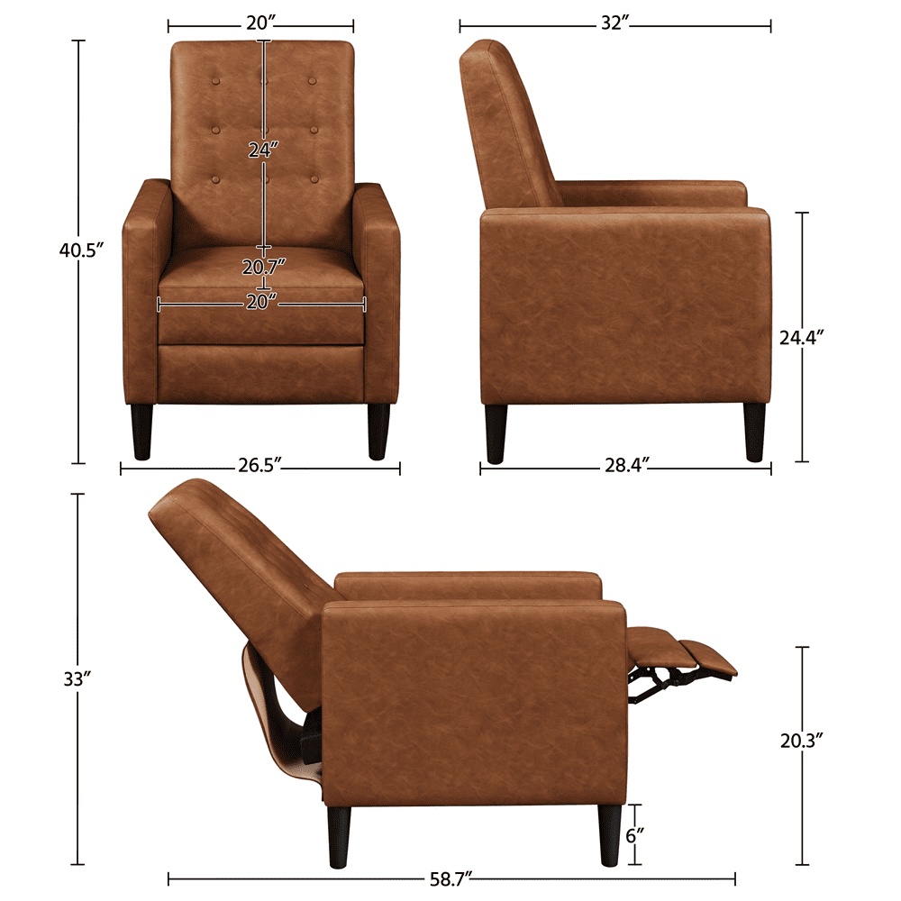 Yaheetech Mid-Century Upholstered Faux Leather Recliner, Brown