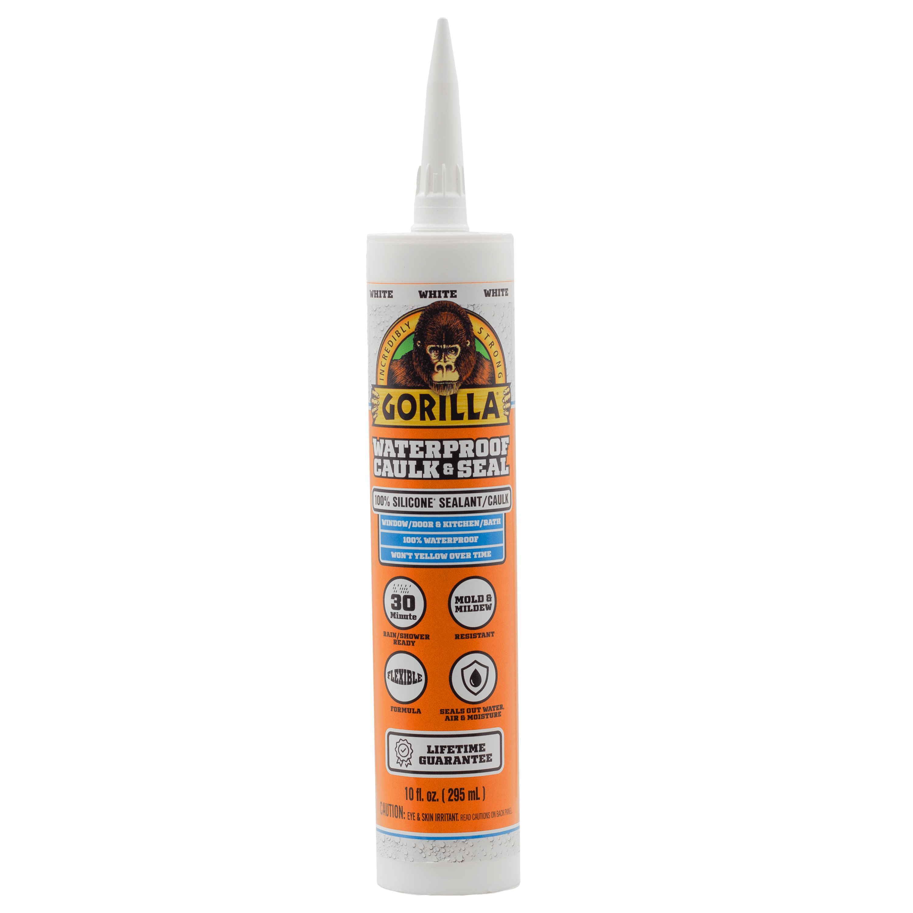 Gorilla White Caulk & Seal, 10oz. 100% Waterproof Industrial Sealant