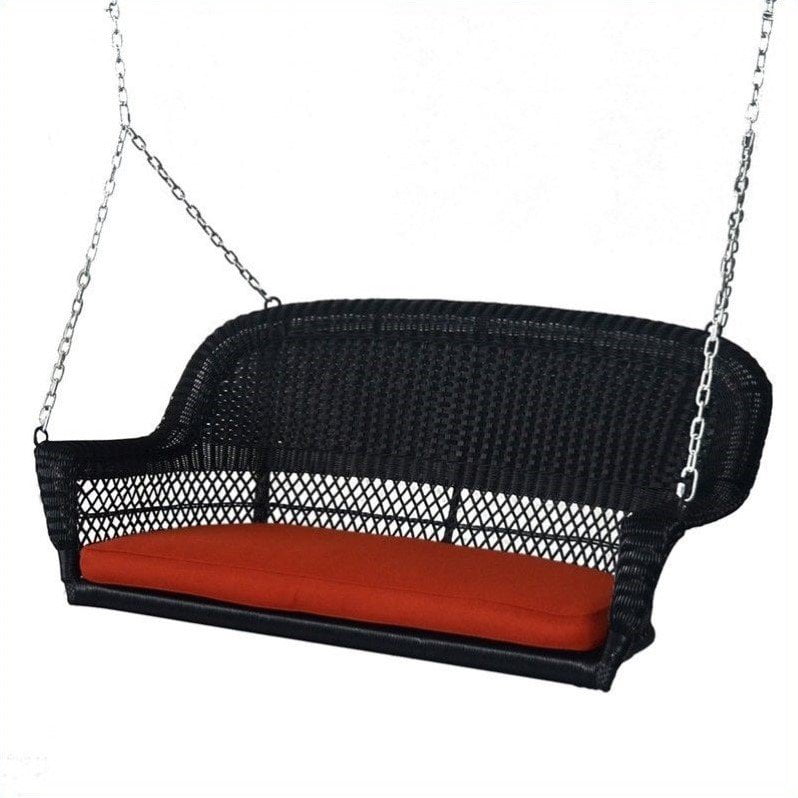 Jeco Wicker Porch Swing in Black with Red Cushion by Jeco Inc.