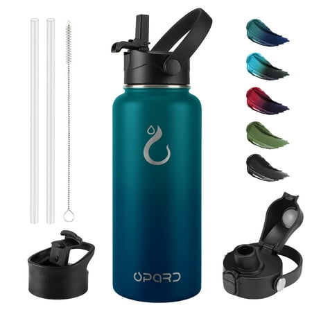 

Opard Sports Water Bottle - 32 Oz 3 Lids (Straw Lid Flip Lid Spout Lid) Leak Proof Vacuum Insulated Stainless Steel Double Walled Reusable Metal Canteen