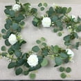 thumbnail image 6 of 1pc/3pcs, 70'' Long Faux Eucalyptus Garland With White Rose Flowers, 5.9FT/180cm Silvery Dollar Eucalyptus Leaves Gypsophila Garland, Artificial Greenery Vines For Wedding Party Mantle Table Runner, 6 of 7