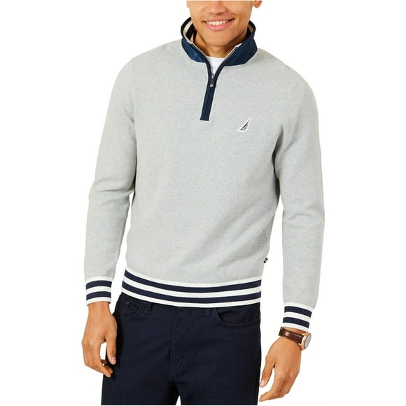 Nautica Mens Striped Trim Sweatshirt, Grey, X-Small