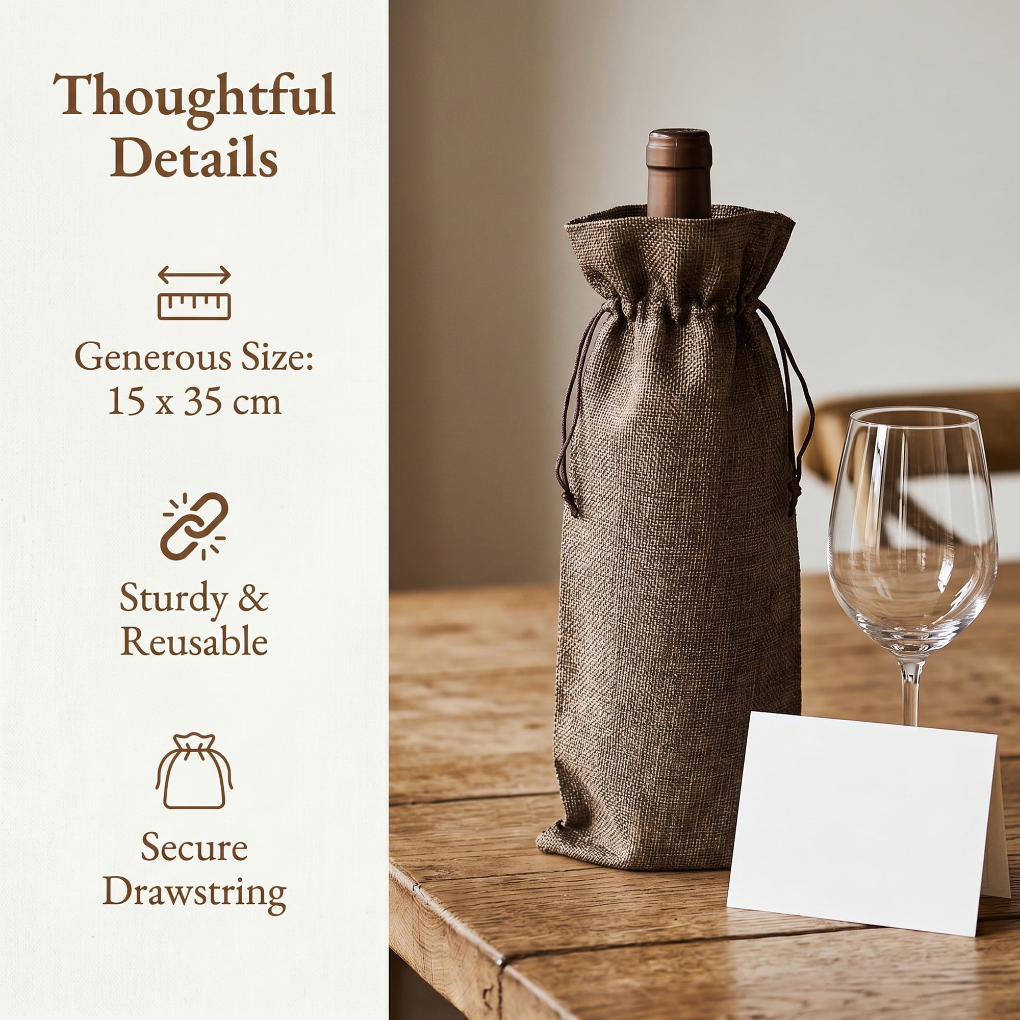 Unique Bargains Elegant Single Wine Bottle Gift Bags with Handles Coffee 5.9" x 13.8"
