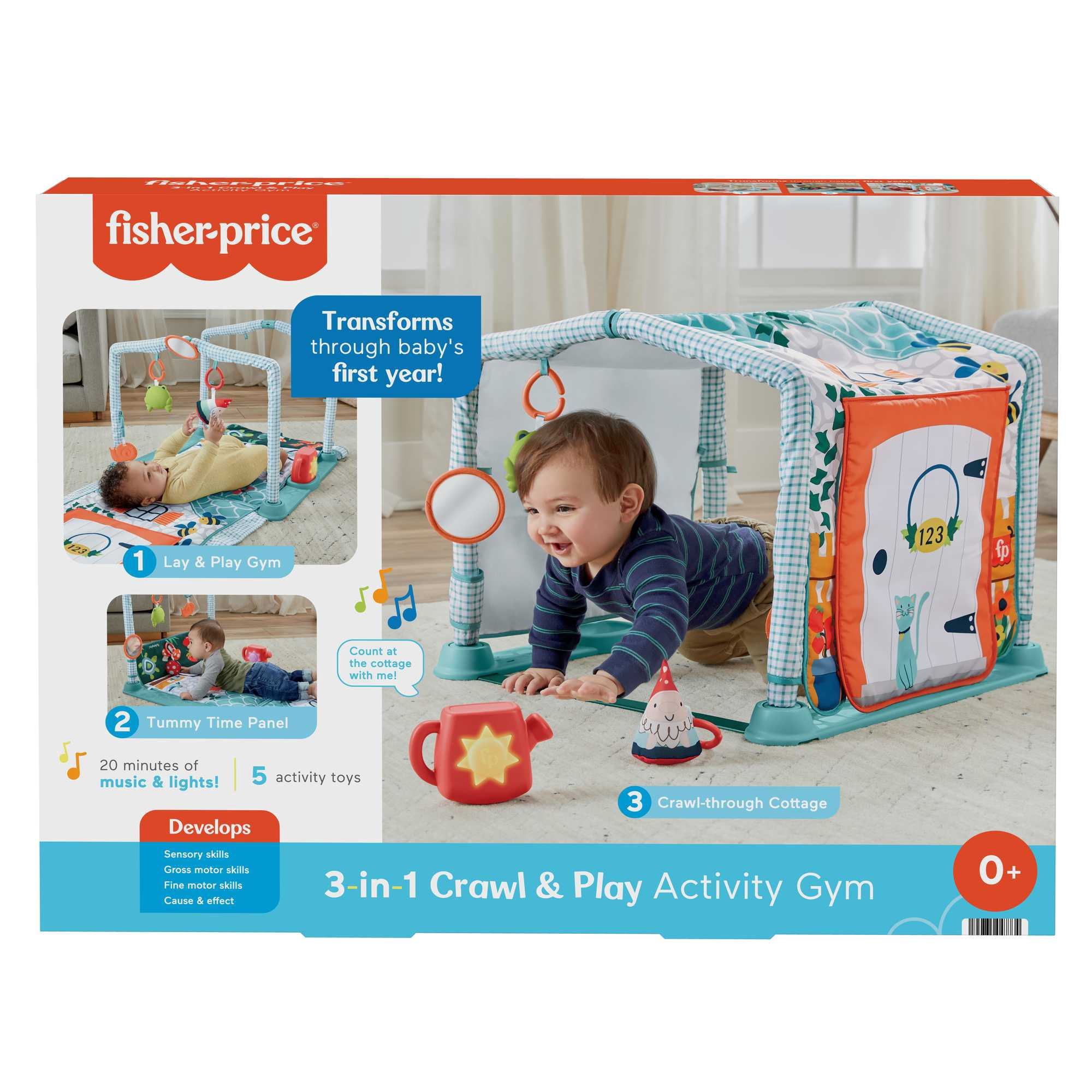 Fisher-Price 3-in-1 Baby Gym with 5 Sensory & Fine Motor Toys for Newborn to Toddler Play