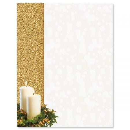 Osbournes Stationary Gold Candle Christmas Letter Papers - Set of 25 Christmas stationery papers are 8 1/2