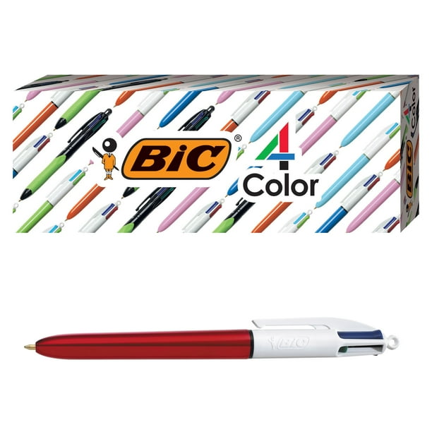 Bolígrafo BIC Shine de 4 colores, rojo, tamaño mediano, 1 mm, paquete de 3
