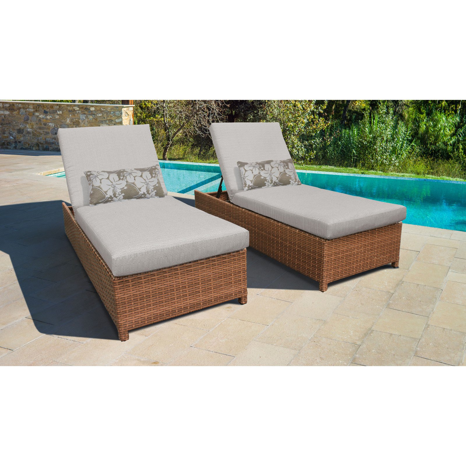TK Classics Laguna Wheeled Wicker Outdoor Chaise Lounge Chair - Set of 2 - image 4 of 11