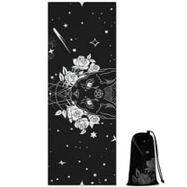 Black Gothic Cat Rose Moon Pattern Hot Yoga Mat Towel Non Slip for Hot Yoga - Quick-Drying Yoga Mat Cover with 4 Corner Pockets with Travel Bag - Hot Yoga Towel Non Slip 70"x26"