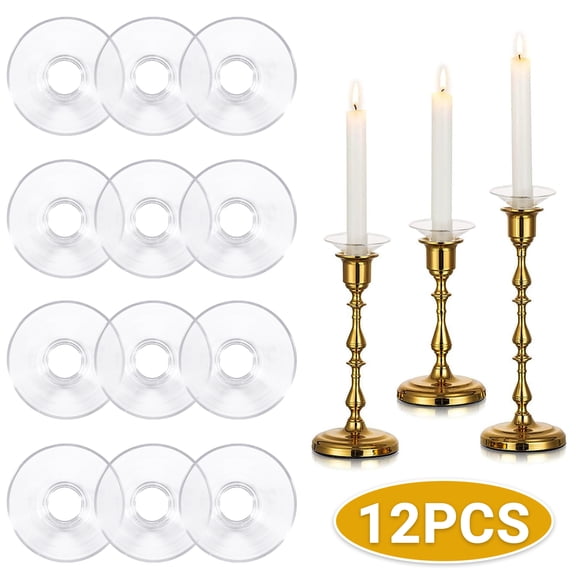 12-Pack Clear Glass Bobeches for Candlesticks - Round Candle Drip Protectors & Wax Catcher Rings for Taper Candles, Wedding Party Church Home Centerpiece Decor