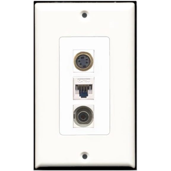 RiteAV - 1 Port S-Video 1 3.5mm 1 Cat5e Ethernet White Wall Plate Decorative