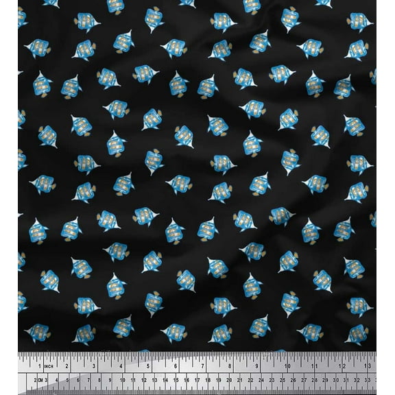 Soimoi Cotton Duck Fabric Fish Shirting Print Sewing Fabric Yard 42 Inch Wide