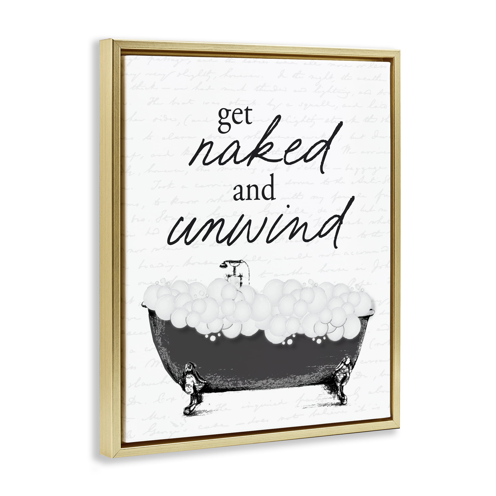 Unwind Bubble Bath Gold Framed Floater Canvas Wall Art, design by Lettered and Lined