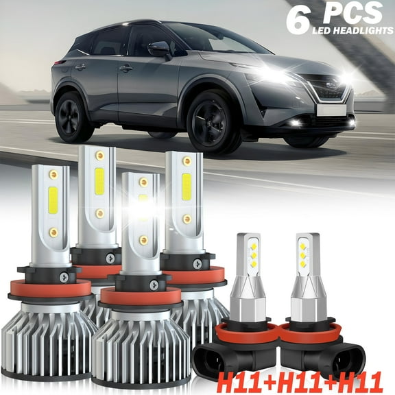 Fit for 2017 - 2019 Nissan Rogue Sport LED headlight bulbs H11 H9 H8 High/Low Beam+ Fog lights,12000LM 50W 6000K,500% Brighter than halogen, 6PCS