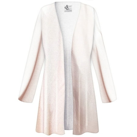 Women's Medium Petite Maxi Cardigan Straight Rosé Sparkling Slinky Womens Comfy Casual Long Flowy Drape Lightweight Duster Sweater Made in USA