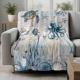 thumbnail image 2 of Blue Coastal Blanket Soft Cozy Warm Throw Blanket for Couch, Plush Fuzzy Flannel Fleece Blankets for Sofa, Sea Turtle Octopus Coral Beach Nautical Bed Blankets Lightweight Gifts for Women, 50"x60", 2 of 9