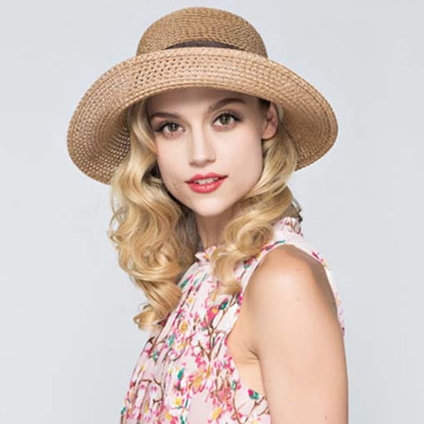 CPNG Women Bowknot Straw Sun Hats Wide Brim Ribbons Roll Up  display picture 1
