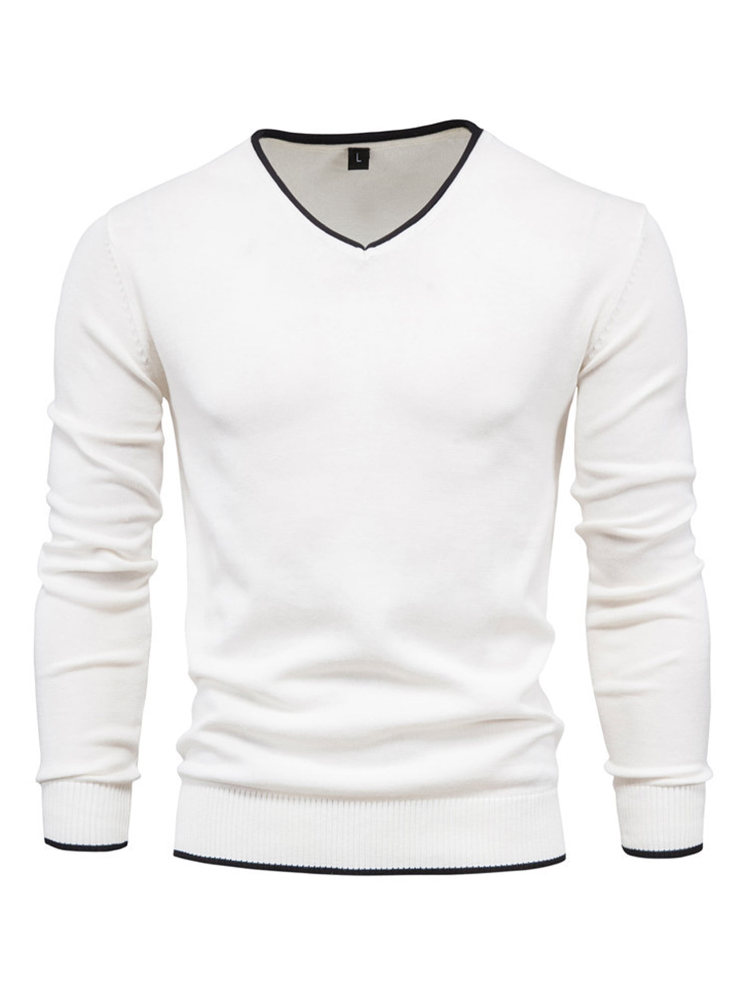 MOCOTONO Men's Jumper V-Neck Sweater Long Sleeve Comfortable Polyester Knit Sweatshirt