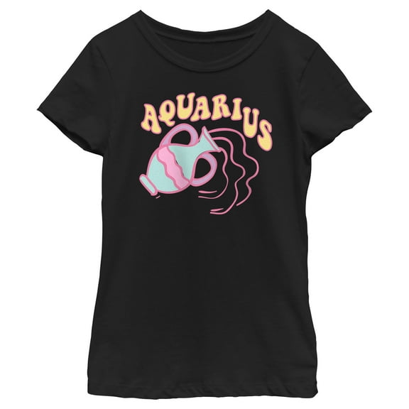 Girl's Lost Gods Zodiac Aquarius Pop Symbol  Graphic Tee Black X Small