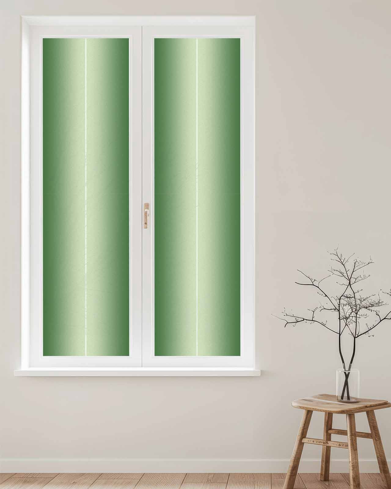 Window Privacy Film, Forest Green Ombre UV Sun Blocking Window Tint Film Heat Control One Way Blackout Window Film, Modern Abstract Gradient Color Art Non Adhesive Static Cling Sticker 29.5x118 In
