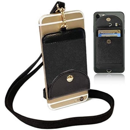 Universal 2 in 1 Black iPhone Necklace Holder & Credit Card Holder, Cell Phone Neck Strap Holder Compatible with iPhone 6 6S 7 8 8 XR XS Max Plus 11 Pro Note 10 Plus and Other Smart Phones