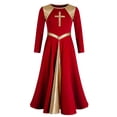 thumbnail image 3 of Venjoe Kids Girls Liturgical Praise Dance Dress Metallic Shiny Contrast Dress Long Sleeve Lyrical Worship Dancewear Party Dresses Red 4, 3 of 5