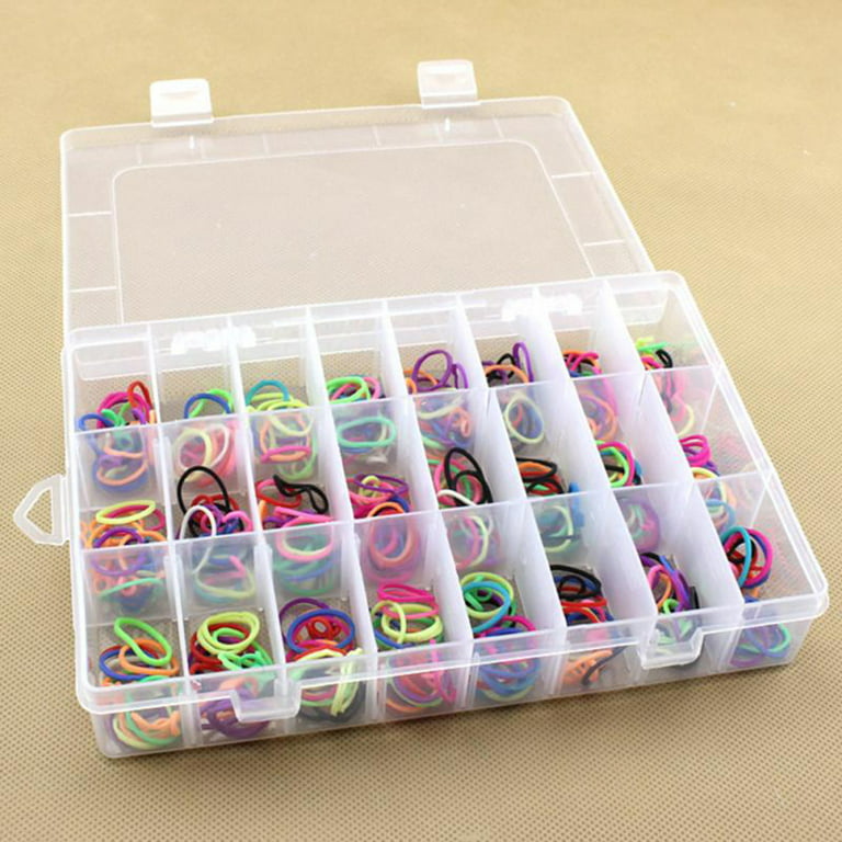 Jewelry Organizer, 24 Grids Clear Plastic Organizer Box Storage Container,  with Adjustable Dividers for Ribbon, Crafts, Art Supply, Transparent 