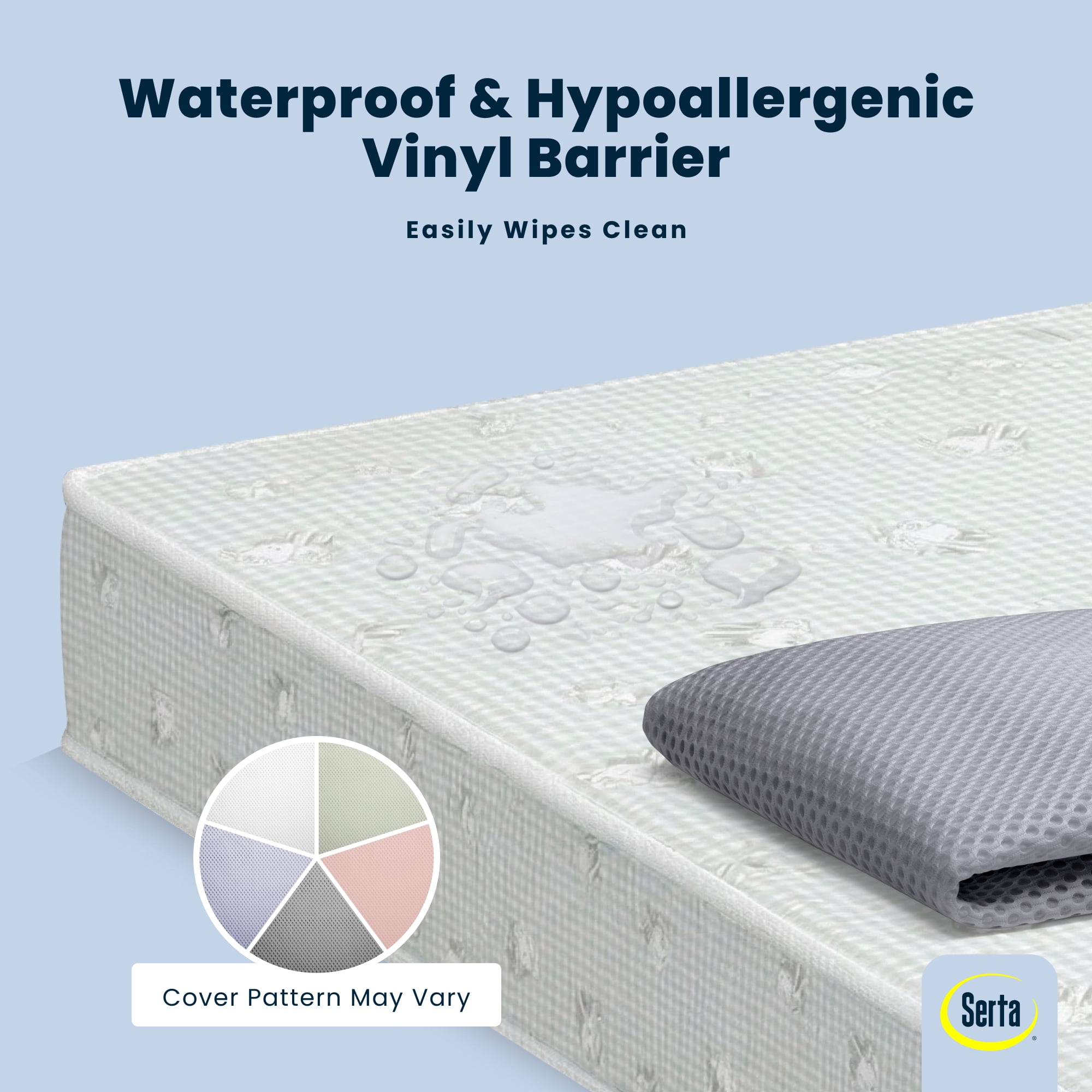 Serta Perfect Slumber Breathable Two-Stage Crib Mattress and Toddler Mattress - Breathable Cover and Fiber Core, Machine Washable Cover, Waterproof, 7 Year Warranty, A