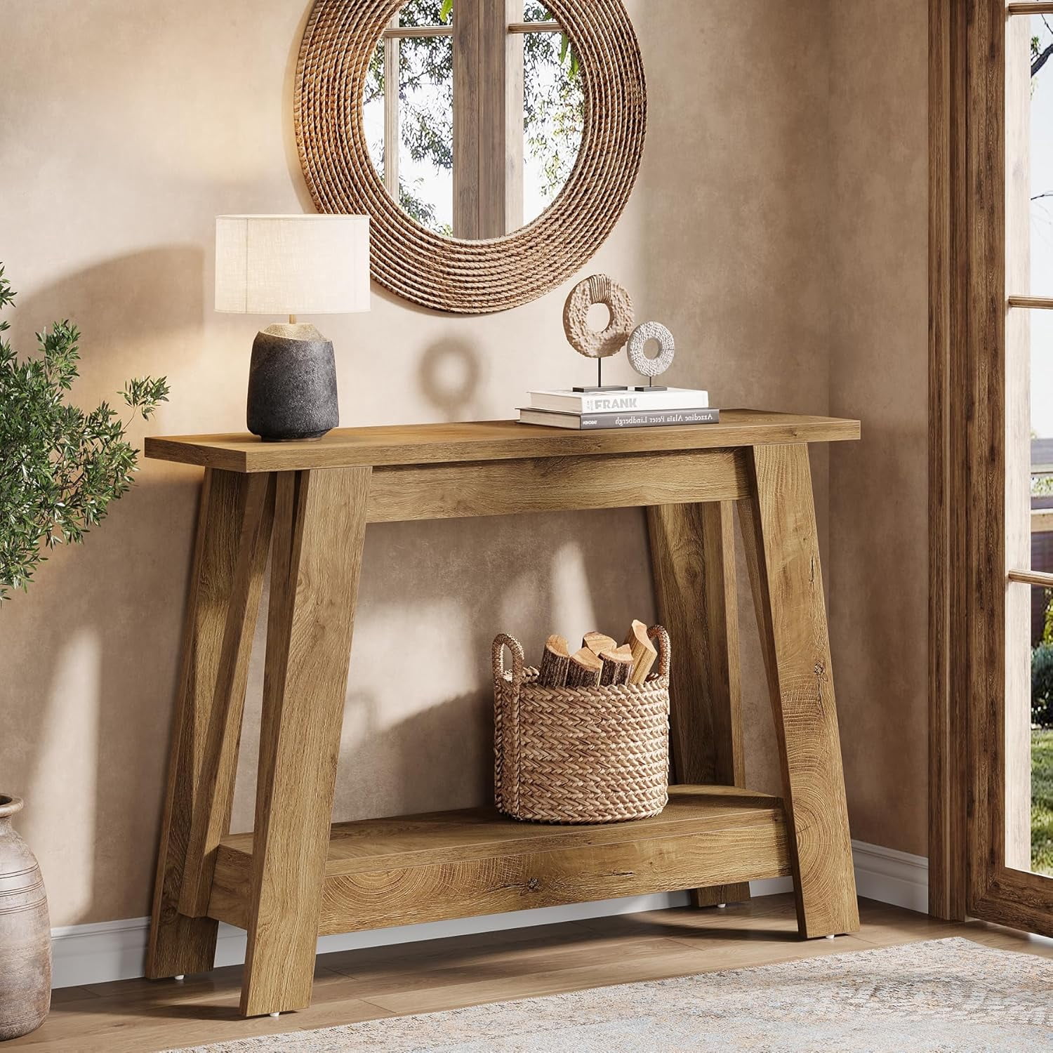 Tribesigns 41.3" Farmhouse Console Table, 2-Tier Wooden Entryway Table with Storage