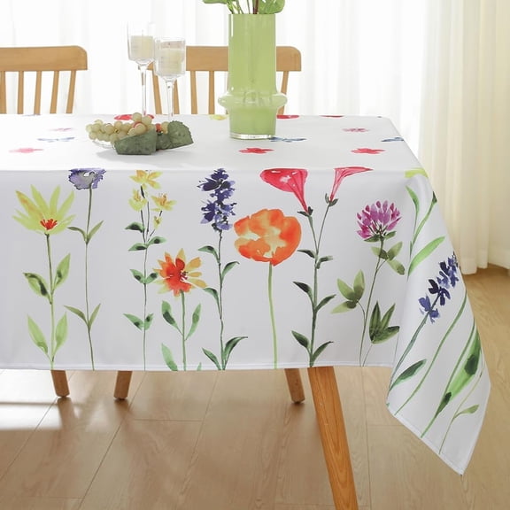 Spring Summer Tablecloth Rectangle 52x70 Inch,Butterfly Floral Spill Proof Fabric Table Cloth,Purple Blue Flower Stain Resistant Polyester Table Cover for Outdoor Picnic Dinning