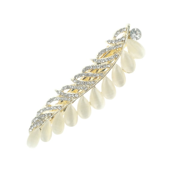 Unique Bargains 1 Pc Wheat Ear French Barrette Hair Clips Hairdo Clip for Home Gold Tone White