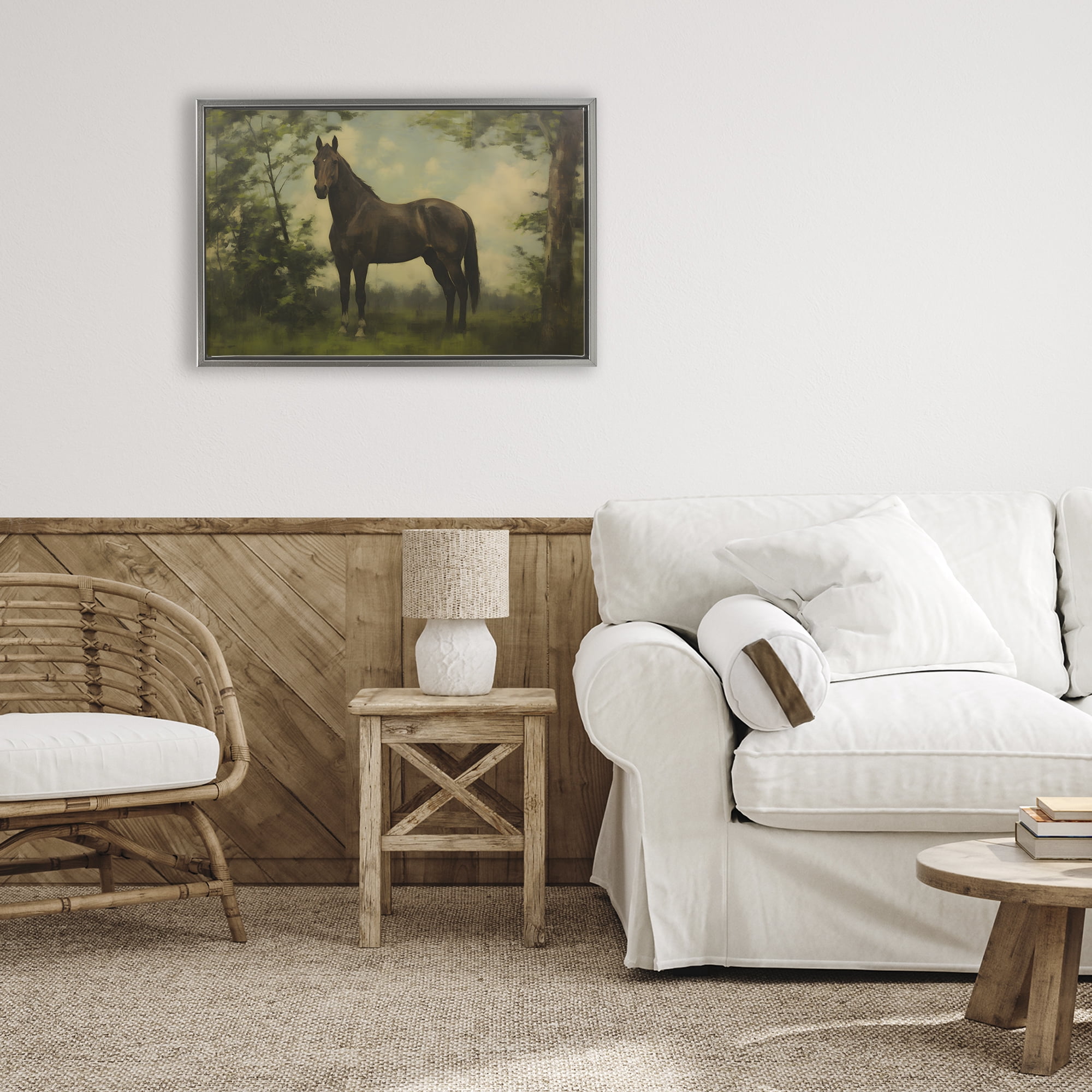 Stupell Industries Forest Horse Portrait Gray Framed Floater Canvas Wall Art, design by Petal Prints Design