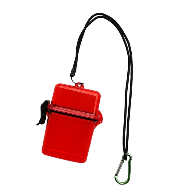 Ultralight Compact Diver Waterproof Container & Carabiner Hook, Rope for Scuba Diving Kayak - Red