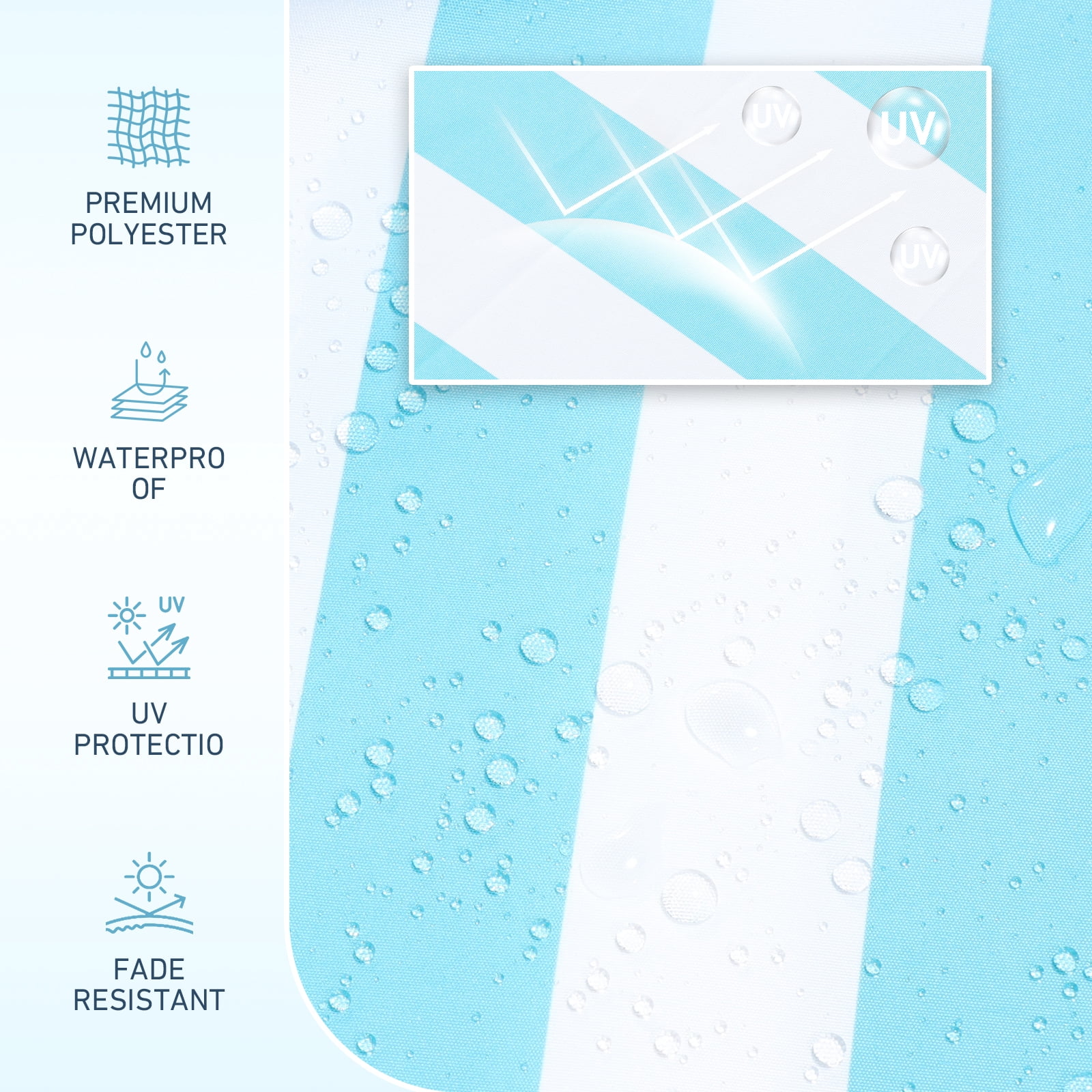 Aoodor 9FT Outdoor Patio Umbrella with 8 Steel Ribs and Push Button Tilt Crank, UV Protection, Light Blue and White