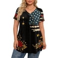 thumbnail image 6 of Dweltoz Usa Shirt Women Oversize American Flag Plus Size Shirts L-5xl V Neck Short Sleeve 4th Of July Tunics Tops Casual Loose Fit Trendy Tee Blouses,Black 5XL, 6 of 6