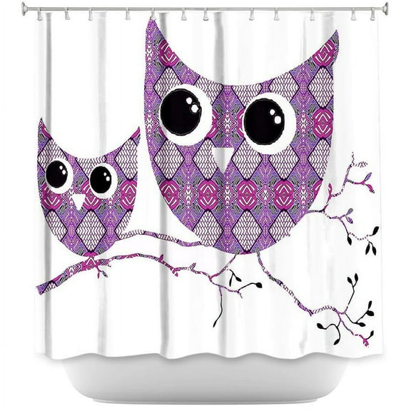 DiaNoche Designs Unique Bathroom Shower Curtains by Susie Kunzelman - Owl Argyle Rose