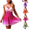 thumbnail image 4 of Xfvqtps Women Swim Dress One Piece Swimsuit V Neck Ruched Gradient Adjustable Straps Tummy Control Slimming Modest Swimsuits Orange, 4 of 4